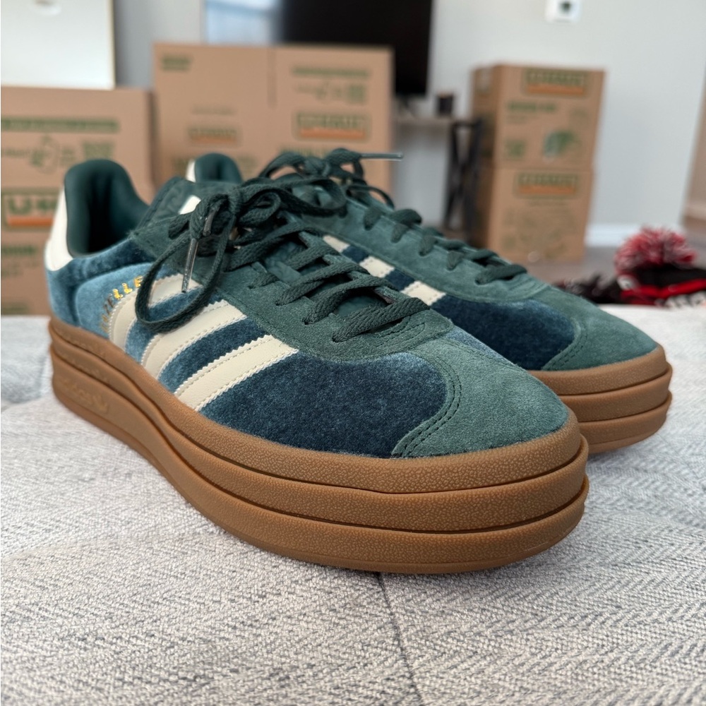 Adidas Green and Cream Sneakers